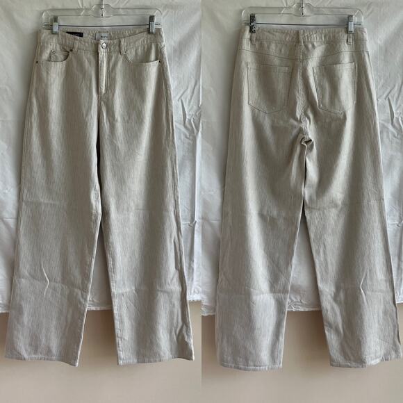 Ecru The Austin Straight wide leg denim pants, beige, micro stripe, size 6 (S) - Picture 1 of 9